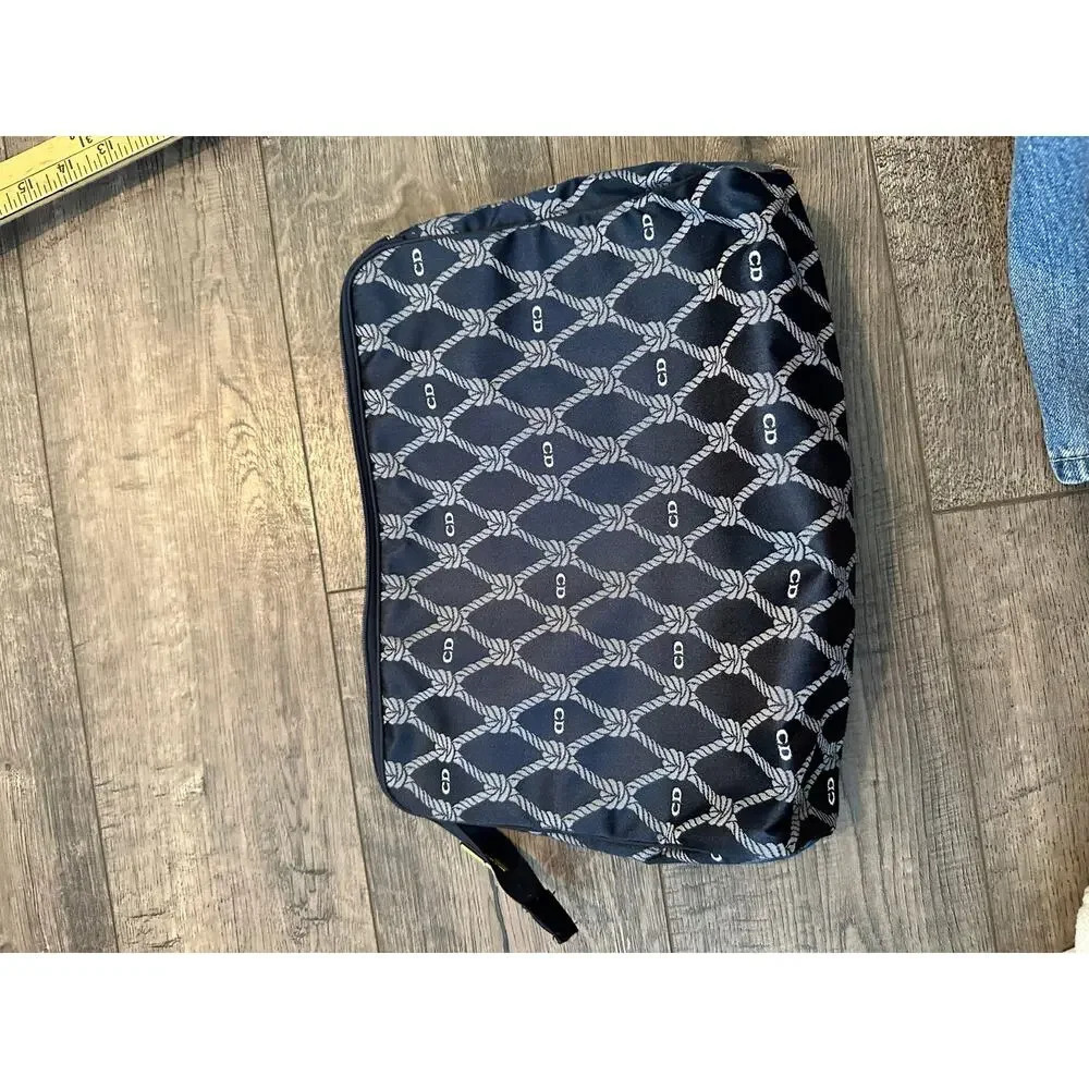 Vintage Christian Dior Blue & white nautical Pouch Make Up toiletry Bag travel - Picture 10 of 16
